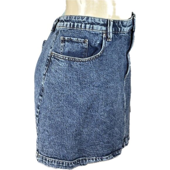 Lane Bryant + 22 Demin Blue Button Zip Seam Detail 5 Pocket Cotton Mini Skirt - Picture 3 of 6